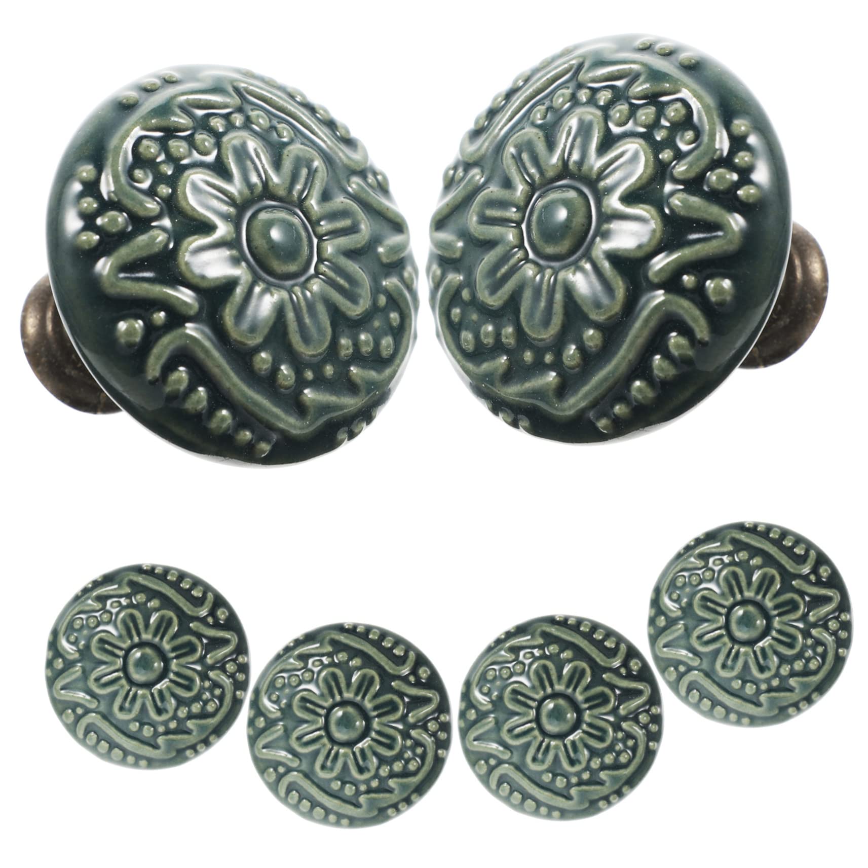 Bouton de meuble en céramique vert clair HEMOTON | Lot de 6 pour tiroirs et cuisine vintage