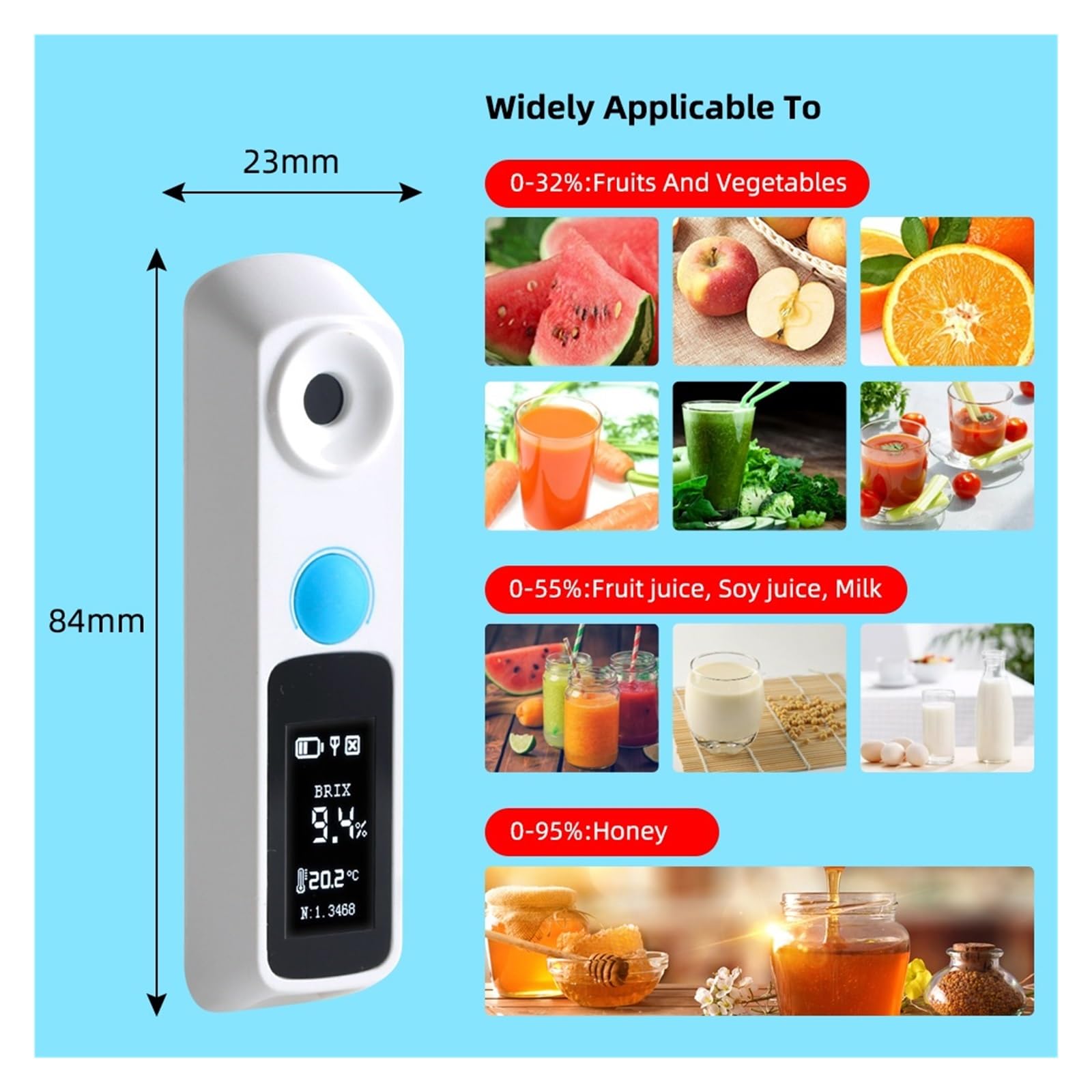 EDEDE Brix Refraktometer, 4-in-1 Kaffee Salz Honig Zucker Refraktometer Digital Content Meter APP Online Konzentration Tester Multifunktion for Weinherstellung(0-32 0.1)