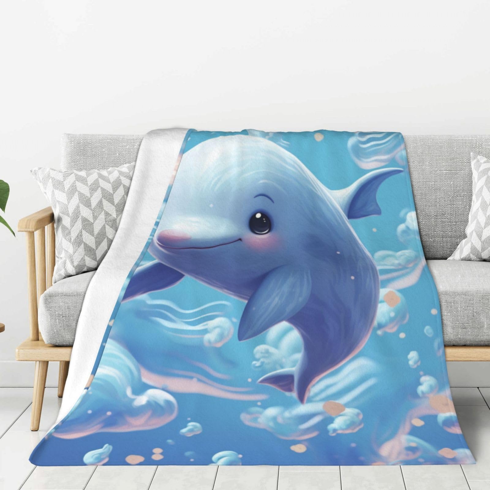 Cute Fish Throw Blanket Plush Flannel Fleece Blanket, Soft Lightweight Cozy Blankets 60"X50" for Bed Couch Sofa Travel