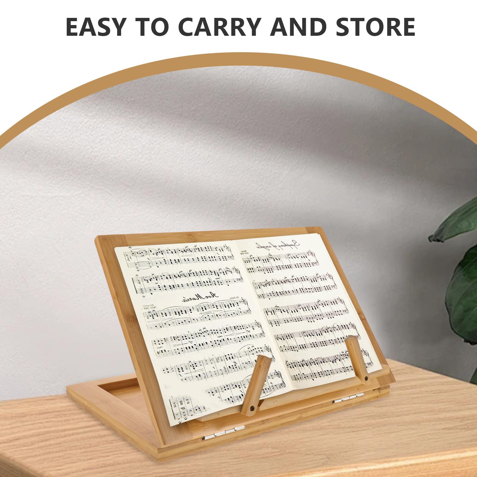 POPETPOP Pupitre Partition Portable en Bambou Beige pour Livres et Partitions, Support de Musique Compact Protection, pour Lecture et Installation Musicale