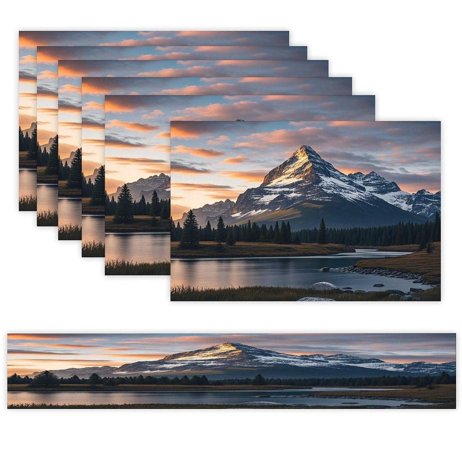 Mount at Sunset Table Runner and Placemats Set of 6 Wipe Clean Heat Resistant Table Mat with Table Runner Decorations Flax Linen Place Mat Set for Home Kitchen Party Supplies