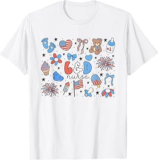 Retro Labor and Delivery Nurse Bear 4th of July L&D Nurse T-Shirt