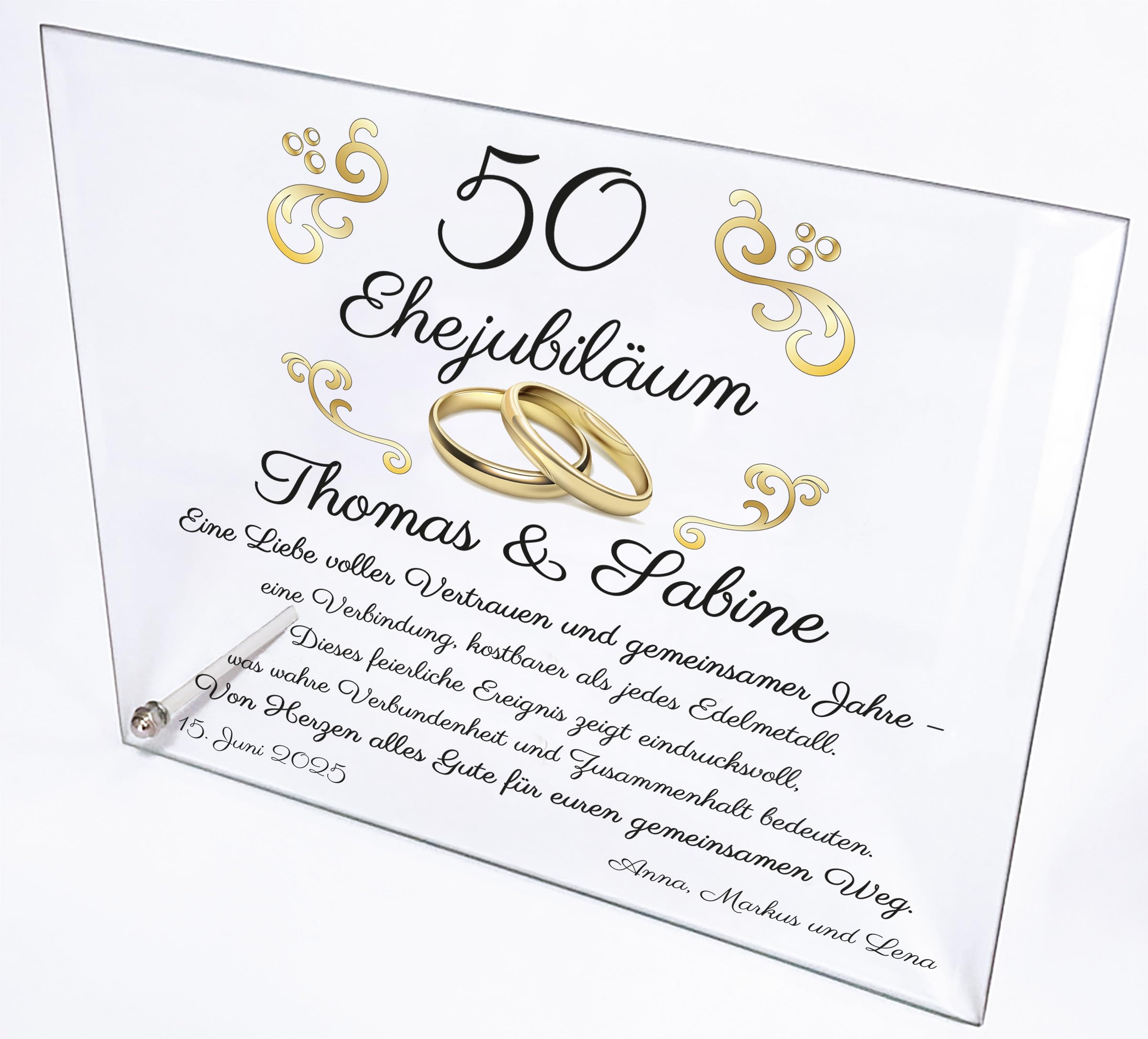 Personalisierte Kristalltafel zur Hochzeit oder Jubiläum – Elegantes Geschenk zum Ehejubiläum (z. B. 25, 40, 50 Jahre) – Gravur mit Namen, Datum & Widmung
