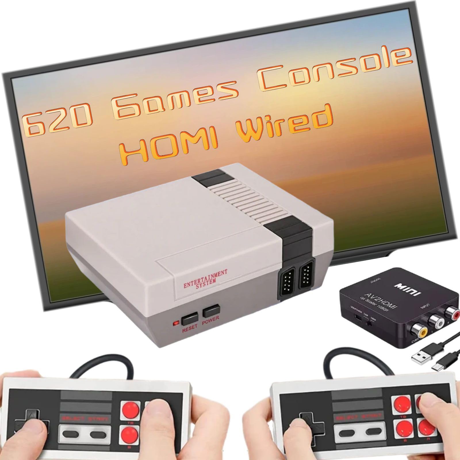 Retro Game Console with 620 Video Games,Classic Mini Game System with Wired Controller,HDMI and AV Output Plug and Play,Retro Toys Gifts Choice.