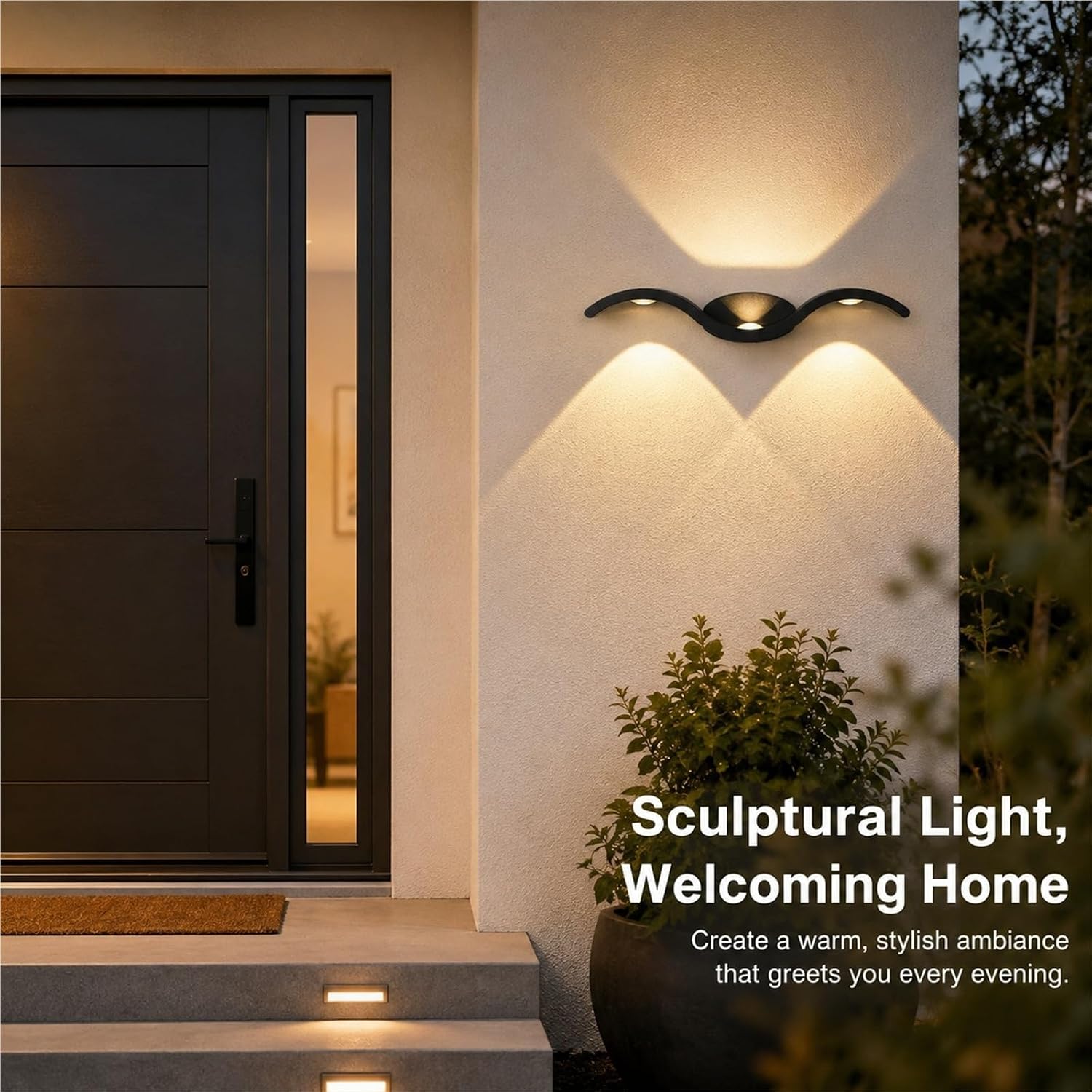 Modern Outdoor Wall Sconce, Sculptural Wave with Three-Way Lighting image 4