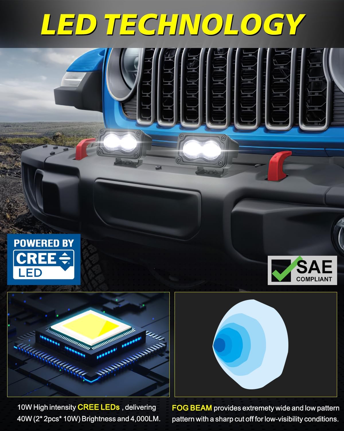 3 Inch SAE LED Fog Lights 40W DOT Approved Mini LED Light Pods Street Legal Cut-off Low Beam Small Offroad Lights Fog Pods Lights 2 Packs for Trucks Pickup Motorcycle Dirt Bike SUV UTV ATV