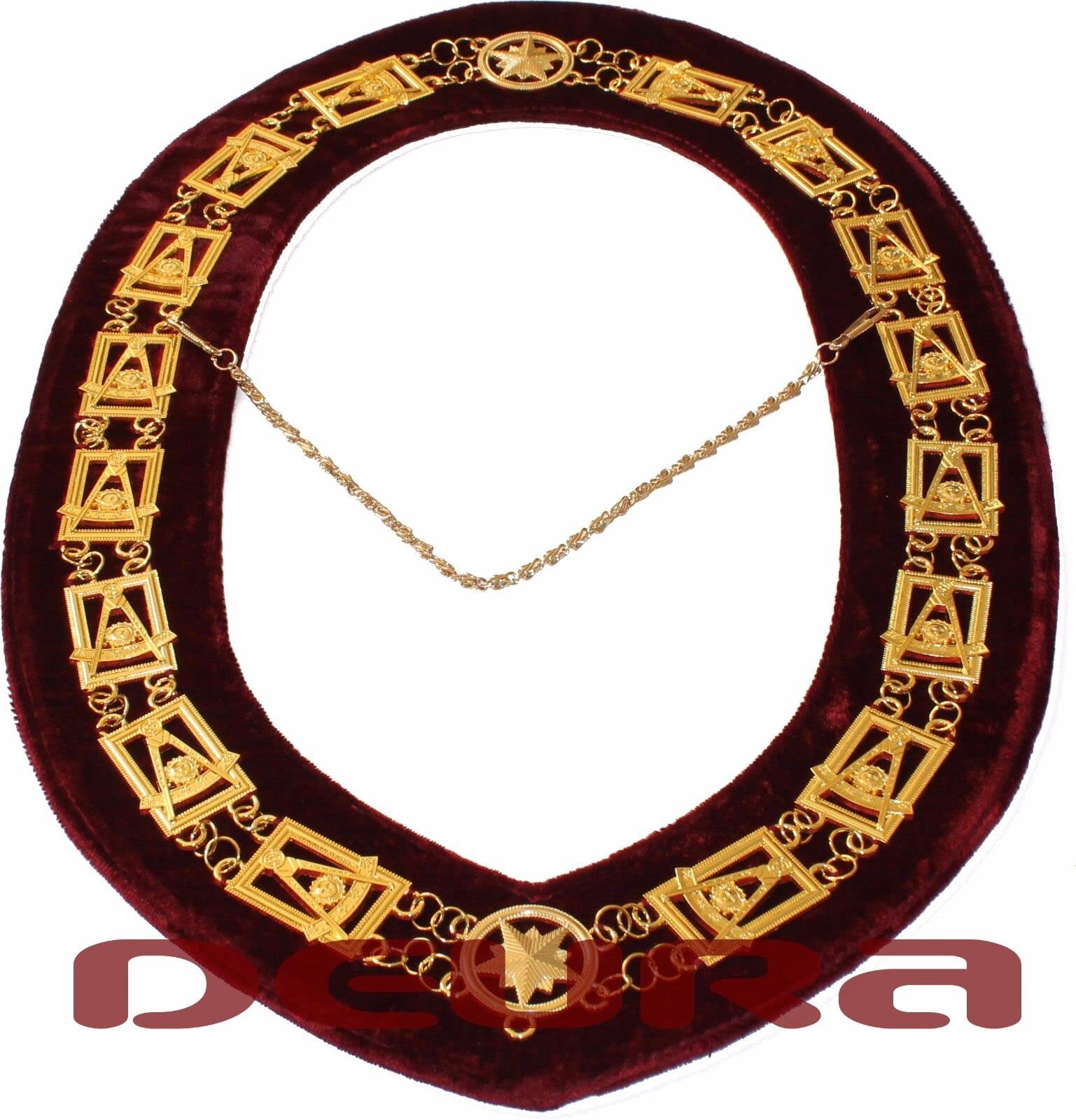 Masonic Collar Past Master Maroon Backing Golden Chain Dmr-1300Gm