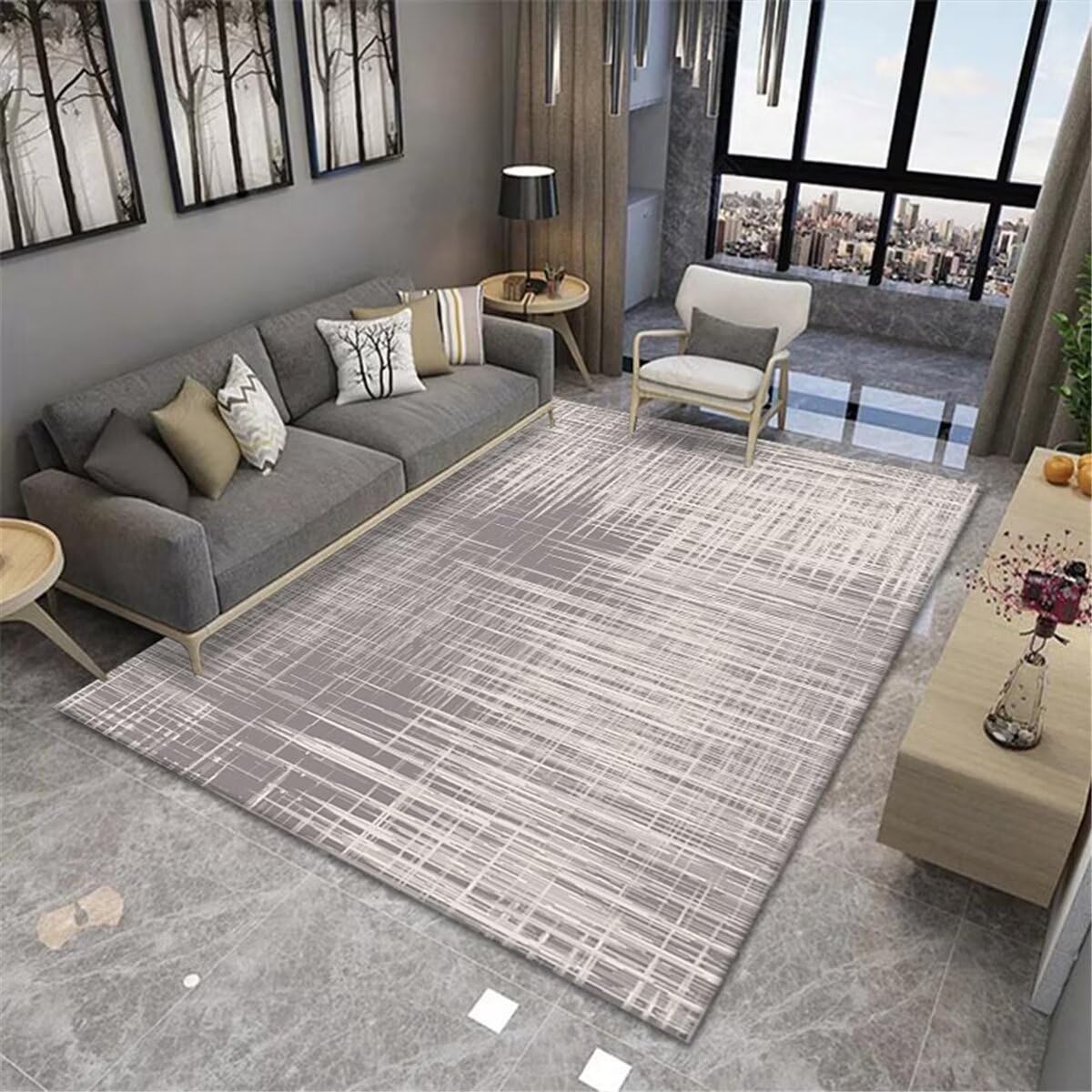 Tapis de salon lavable gris pour éliminer les taches dans la chambre