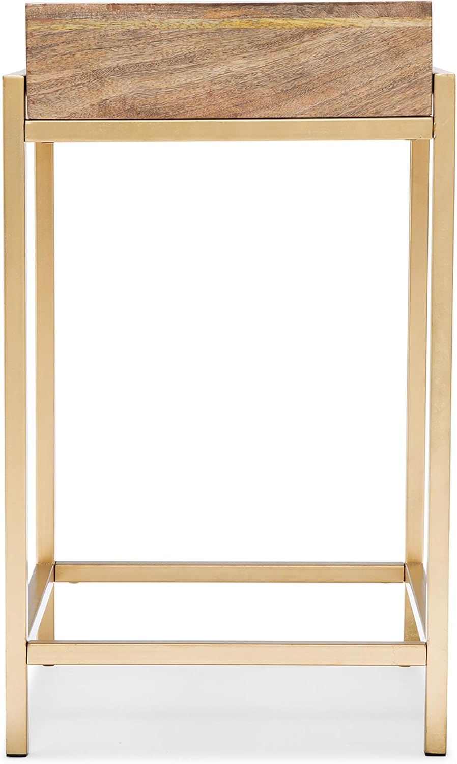 Sidney Beige Mango Wood and Gold Metal Storage Side Table