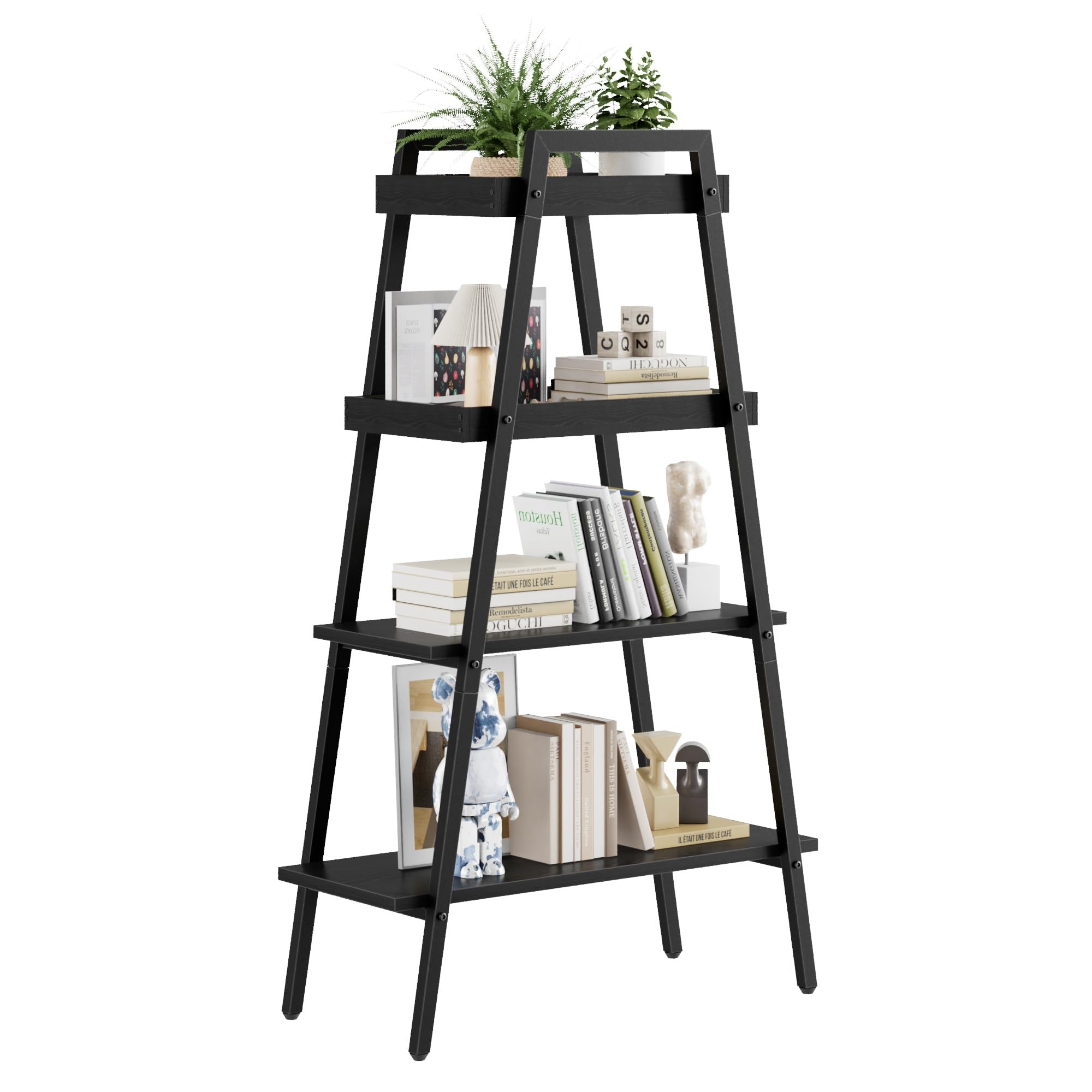 Amazon.com: VECELO Ladder Shelf, 4-Tier Bookshelf with Enclosed