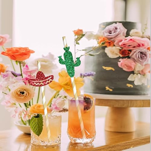 Miniatura 4 de Decoración de paja de papel para fiesta mexicana, pajitas de papel para despedida de soltera, pajitas de fiesta mexicana de Luau, fiesta de cinco de