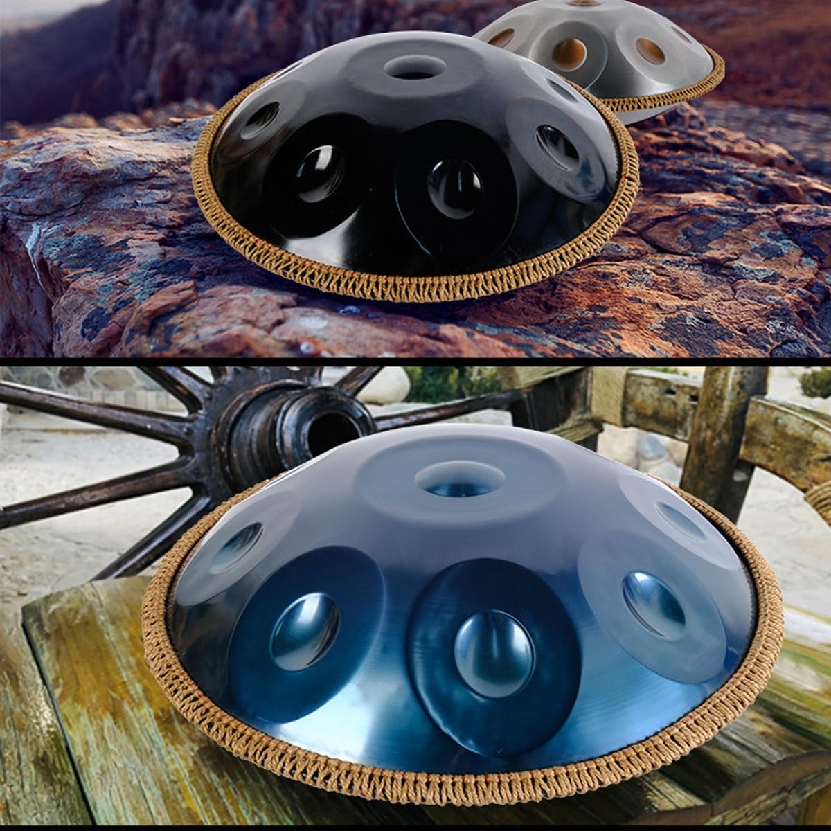Handpan Drum 9/10/12 Note 440Hz Re Minore Handpan Instrument Re Minore Handpan Music Percussione per Principianti Sound Healing Meditazione 56cm(Oro,9 note)