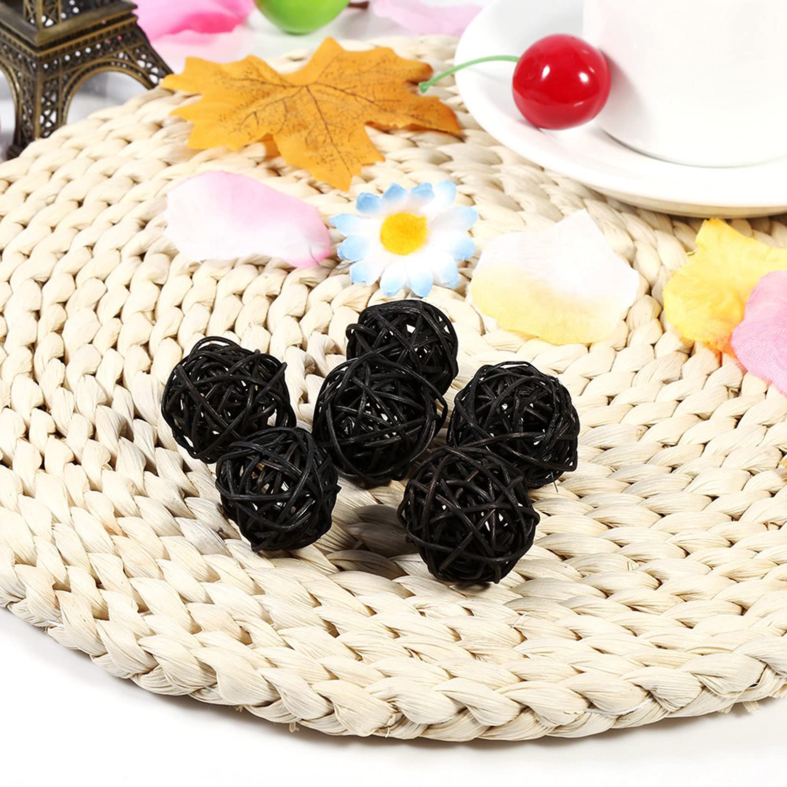 Tissting 20 Pieces Decorative Balls,Vase Centerpiece Bowls Orbs Filler, House Ornament, 3cm Wicker Rattan Balls for Craft, Wedding, Party, Potpourri Decor(Black)