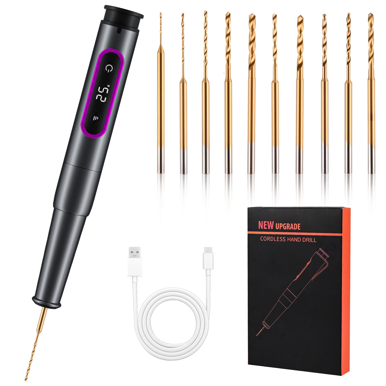 Mini Trapano a Mano, GuKKK 5 Velocità Mini Trapano Fai da Te Ricaricabile con 10 Punte, Penna Trapano Elettrico, Trapano Manuale per Modellismo, Legno, Resina, Creazione di Gioielli