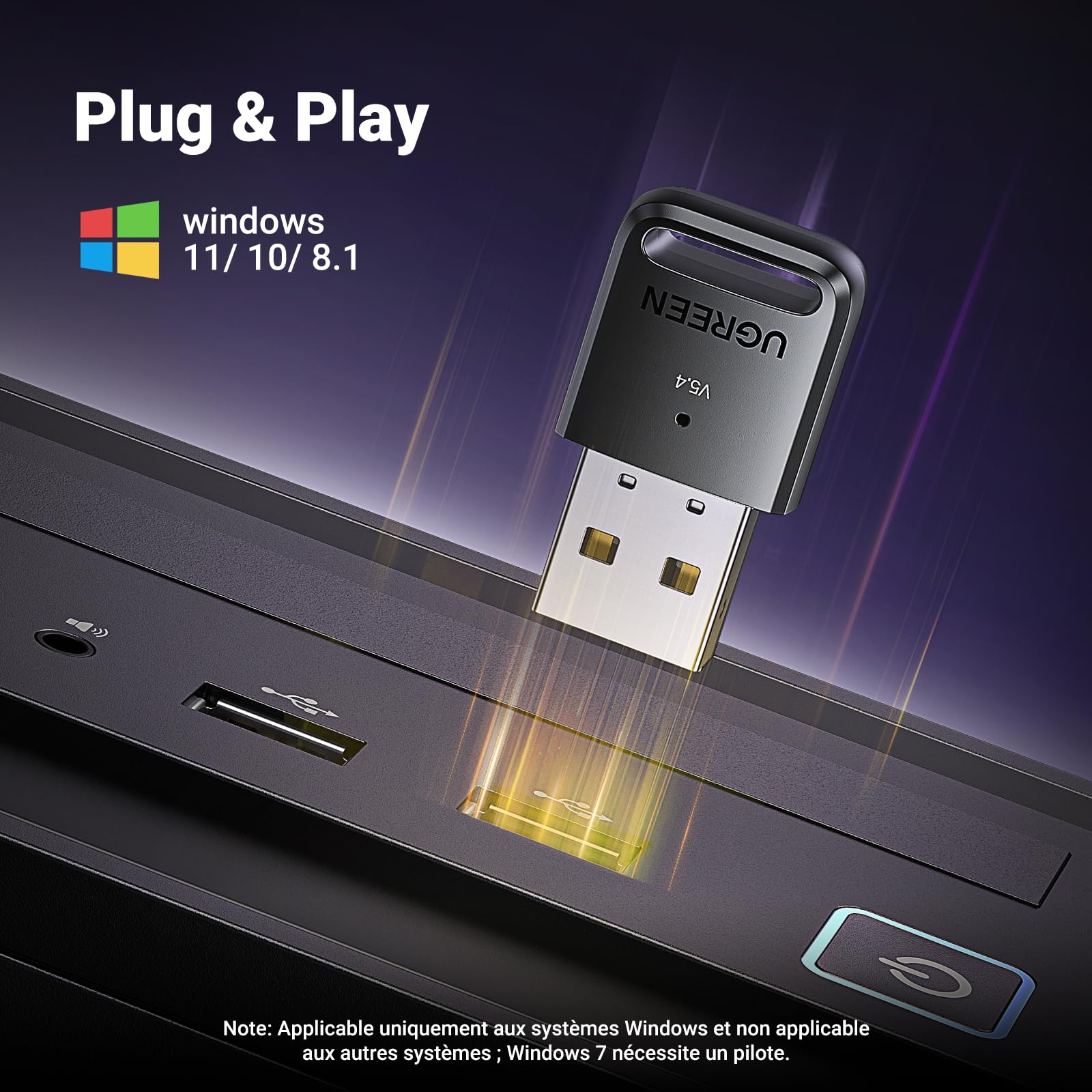 UGREEN Dongle Bluetooth 5.4 Clé USB PC Adaptateur Faible Latence pour Clavier Souris Casque Manette de Jeu Enceinte Écouteurs Plug Play Windows 11 10 8.1