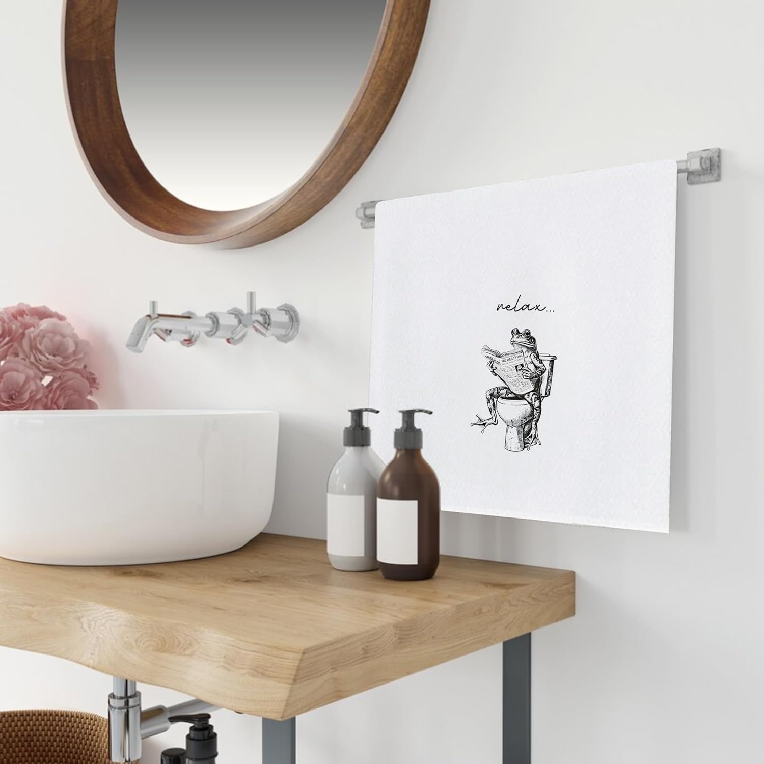 Funny Frog Hand Towels - Frog Bathroom Decor, Funny Decorative Towels for Bathroom 16x24 Inch - Image 2