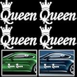 OIIKI 4PCS Queen Styling Vinyl Decal Car Sticker, Queen Crown Vinyl Decal Sticker, for Cars Trucks Vans Walls Laptop, 8 Inch, White