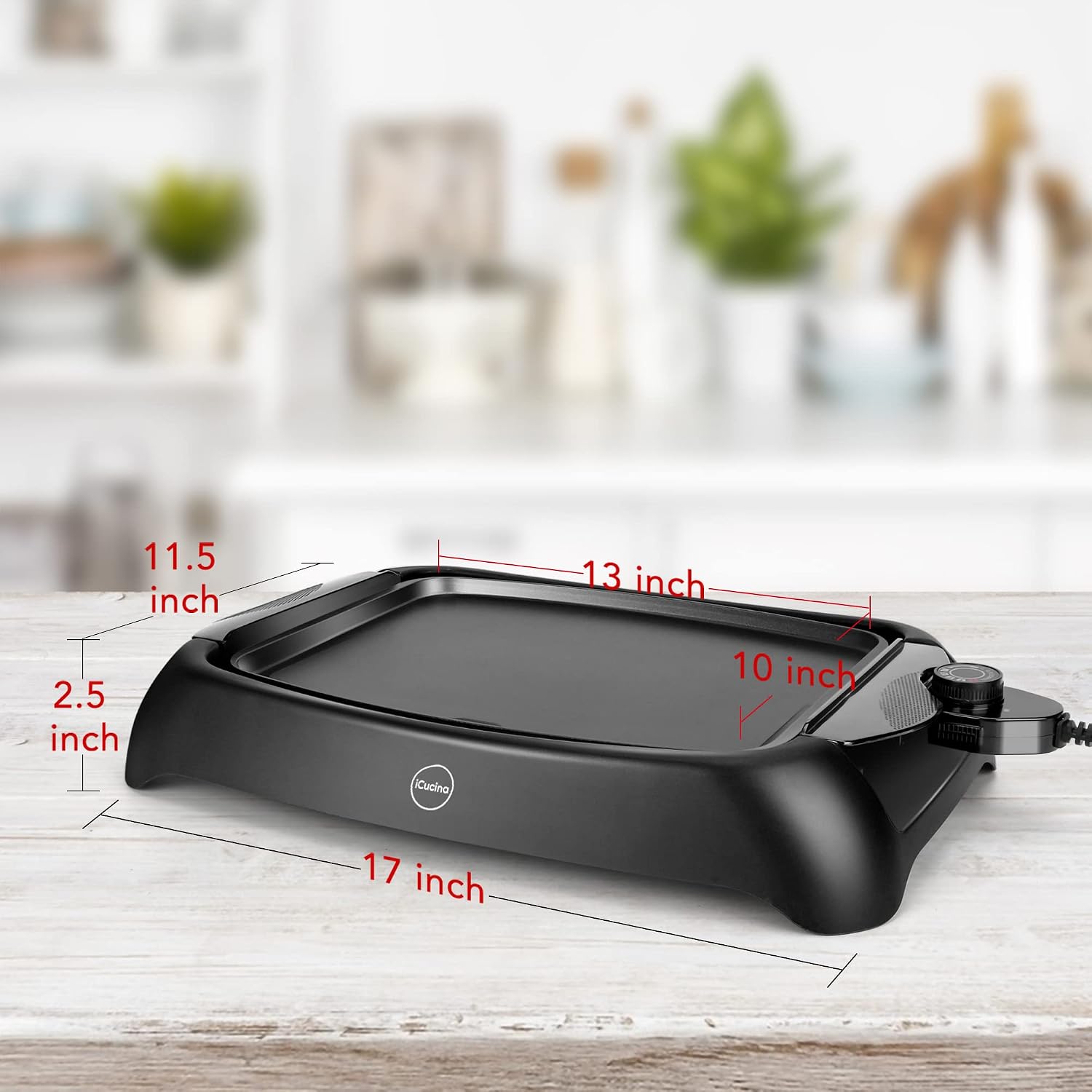 iCucina Flat Electric Griddle Nonstick for Pancakes, Eggs, Quesadillas, Electric Indoor Kitchen Griddle with a Fully Immersible Plate with Removable Dip Tray