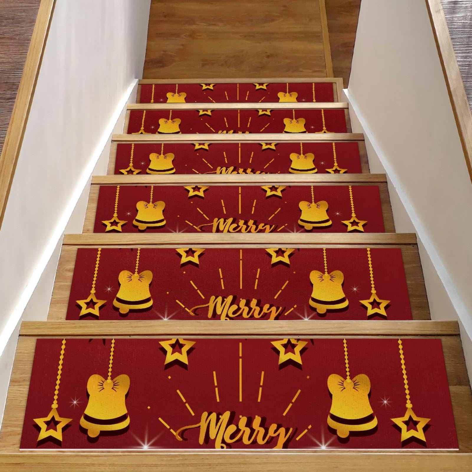 Alfombras antideslizantes para peldaños de madera interiores y escaleras rojas para mascotas y niños