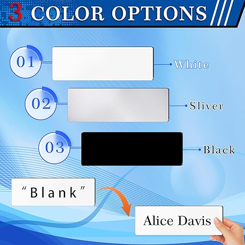 Miniatura 6 de Etiquetas magnéticas de nombre en blanco para ropa, paquete de 25 insignias de identificación duraderas de plástico con esquinas redondas, imán