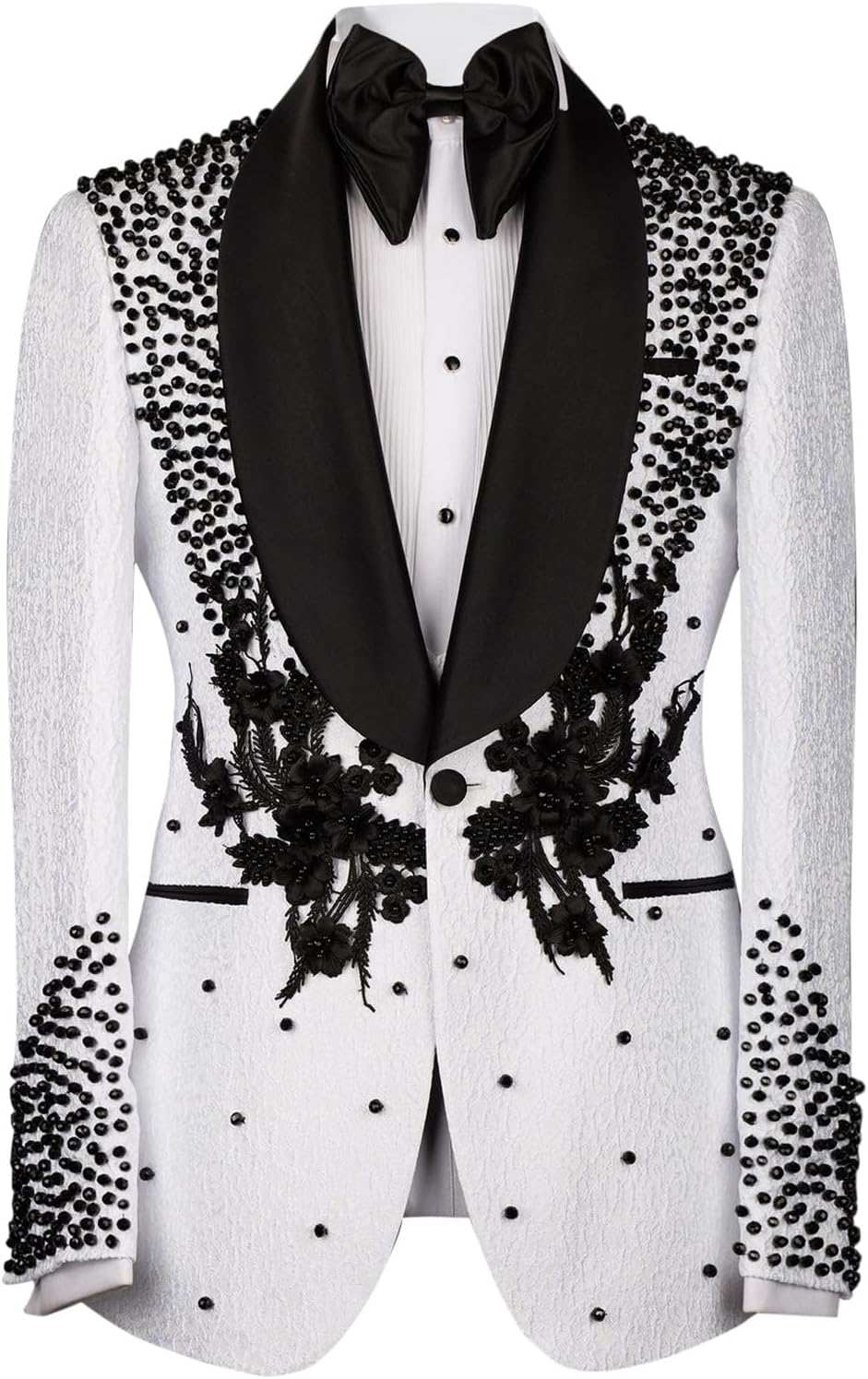 Men's Luxury Handmade Rhinestone Paisley Blazer Slim Fit Single Breasted White Dinner Prom Wedding Stylish Tuxedo