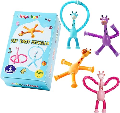Paquete de 4 juguetes telescópicos de jirafa con ventosa, tubo de ventosa, juguetes de ventosa, tubos de animales, juguetes de avión para niños