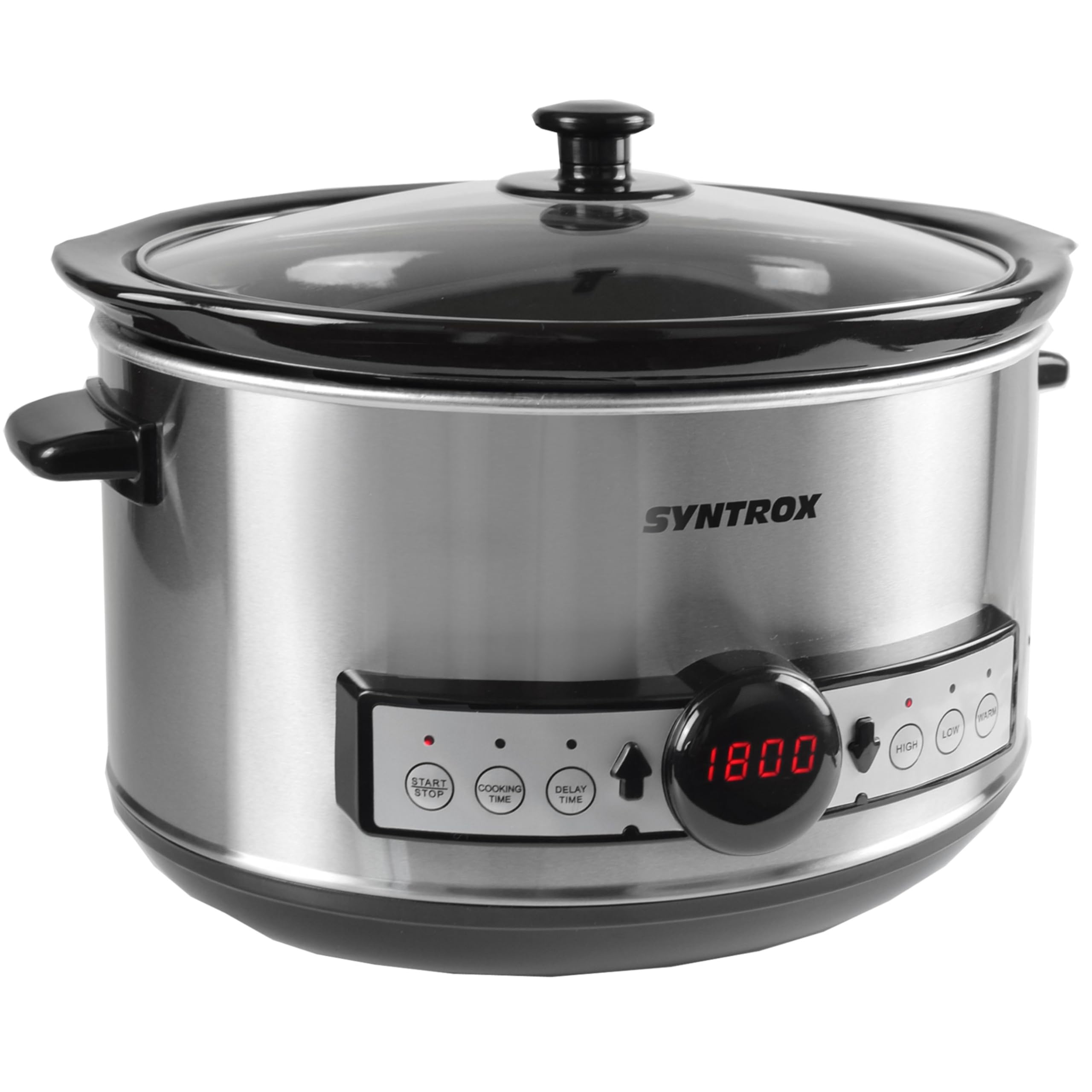 Syntrox Germany 4,5 l Slow Cooker | Schmortopf | Schongarer | Multikocher Snittai, Edelstahl Küchengerät, mit Glasdeckel, Praktisches Küchenzubehör, 280 Watt