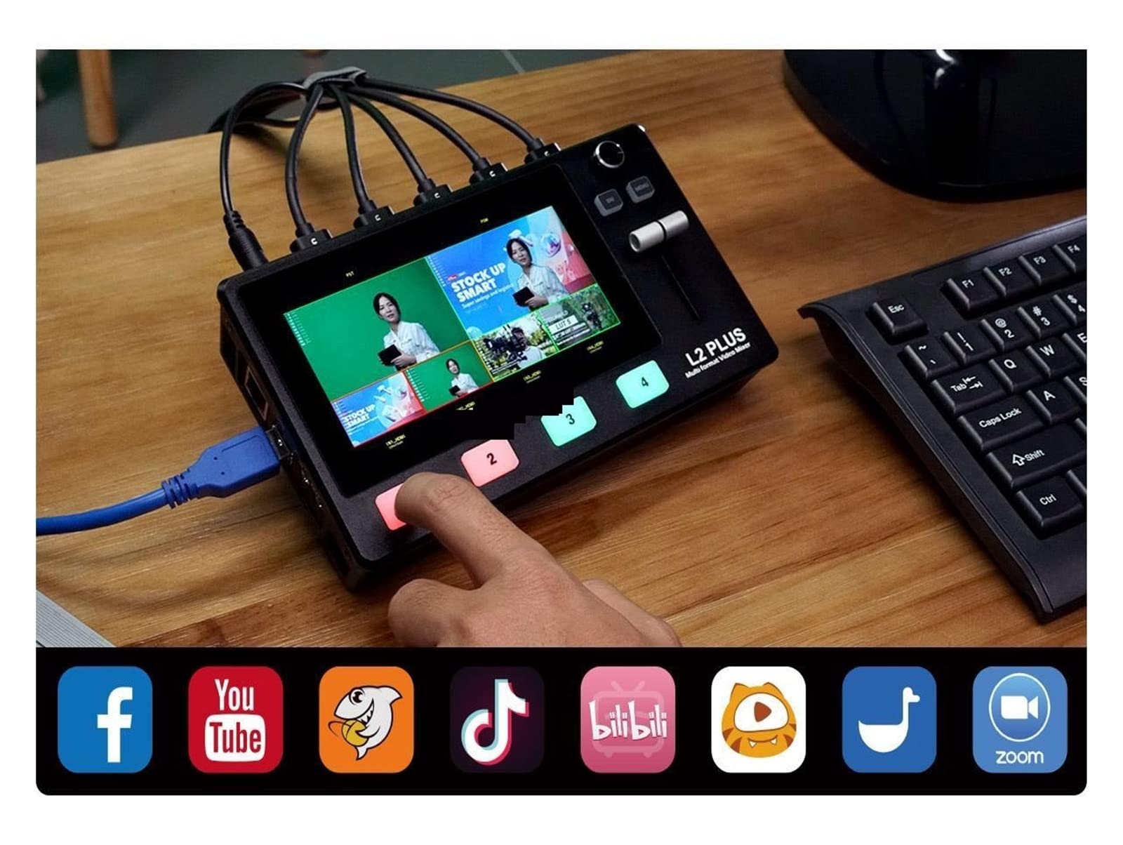 L2 Plus 5.5 Pantalla táctil LCD Chroma Key y Logo Overlay Conmutador de Video multicámara for entrevista de Personaje de Boda para computadora portátil, TV, proyector