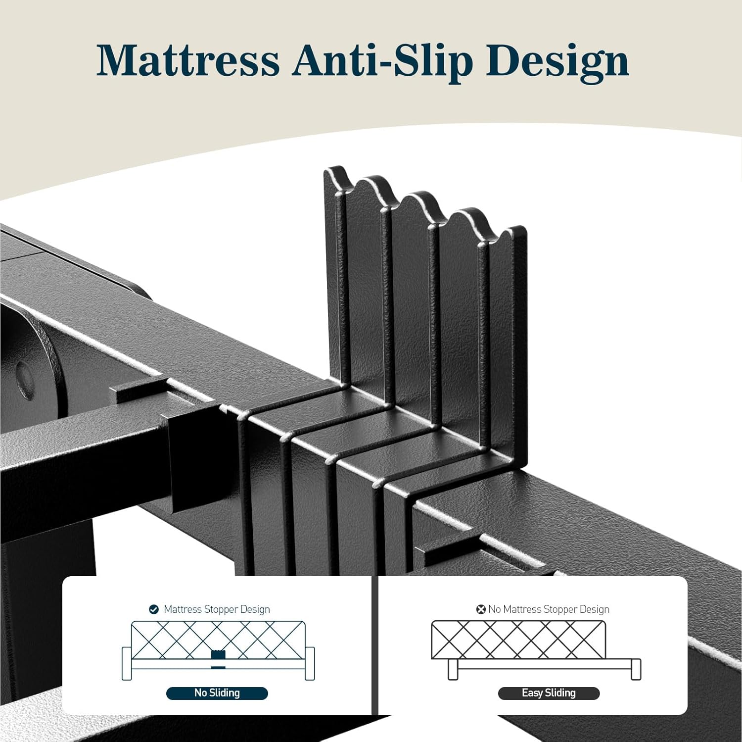 King Size Bed Frame,14 Inch 3500LBS Heavy Duty Noise-Free Metal Platform with Mattress Stoppers Retainers,Headboard Compatible,No Box Spring Needed,Easy Assembly, Round Feet