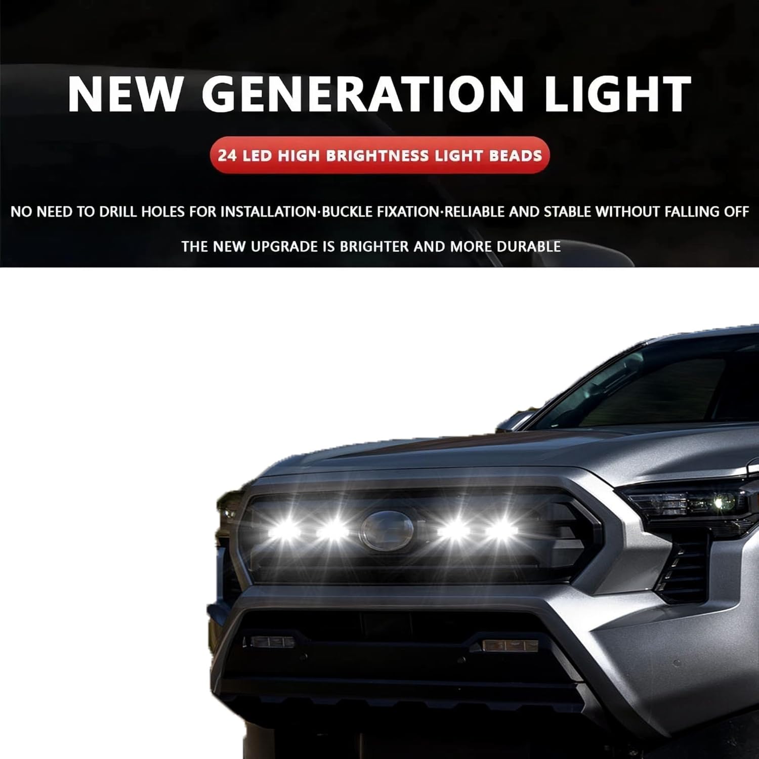 2024-2025 4 LED Front Grille Light, Compatible for Toyota Tacoma SR/SR5 OEM Off-Road Front Grille Light with Wiring Harness and Fuse (White)