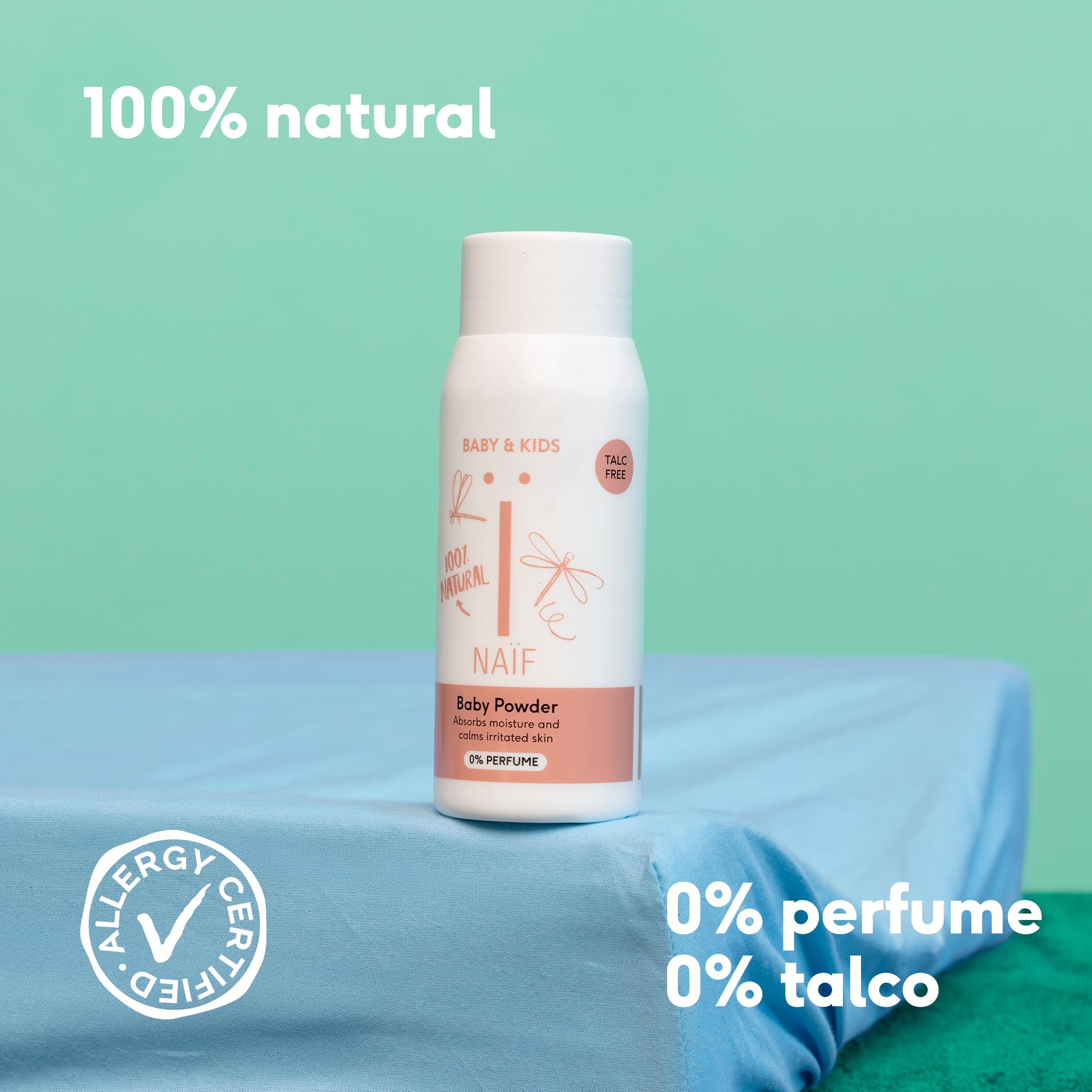 Naïf - Talco per bambini - 100% naturale a base di riso - Adatto ai neonati - 0% profumo - Dermatologicamente testato - Di origine naturale-80 g