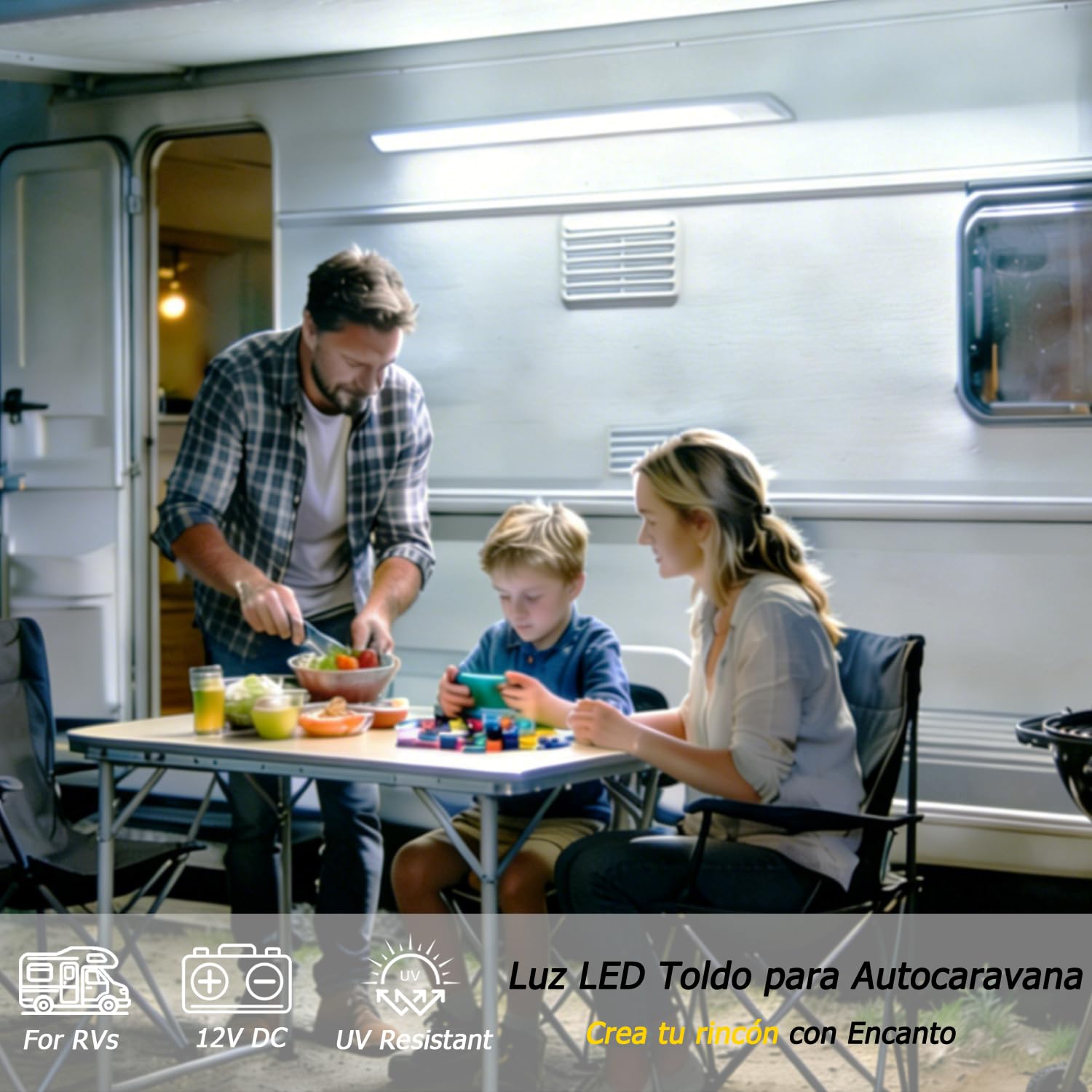 D-lite Iluminación exterior para caravana, luz LED, 12 V, 12 W, luz blanca fría 6000 K, 800 lm, IP66, barra de luz LED de 55 cm, color negro de aluminio, para exteriores, autocaravanas, caravanas