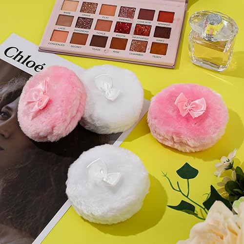 Miniatura 6 de 4 polvos esponjosos grandes, soplos de polvo blanco, soplos de polvo para polvo facial, soplo de polvo corporal ultra suave, soplo de polvo corporal