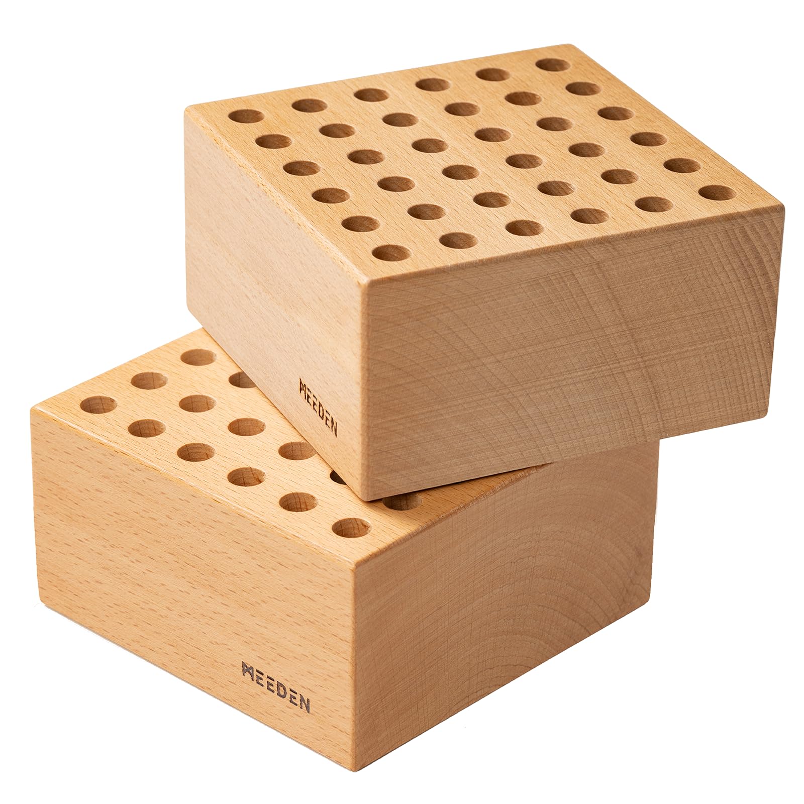 MEEDEN 2Pcs Buchenholz Bleistift und Pinsel Halter: 36 Löcher Paint Brush Storage Organizer & Holder Rack - Holzblock Bleistifthalter für Pinsel, Stifte und Kunstwerkzeuge - Brush Holder Display Stand