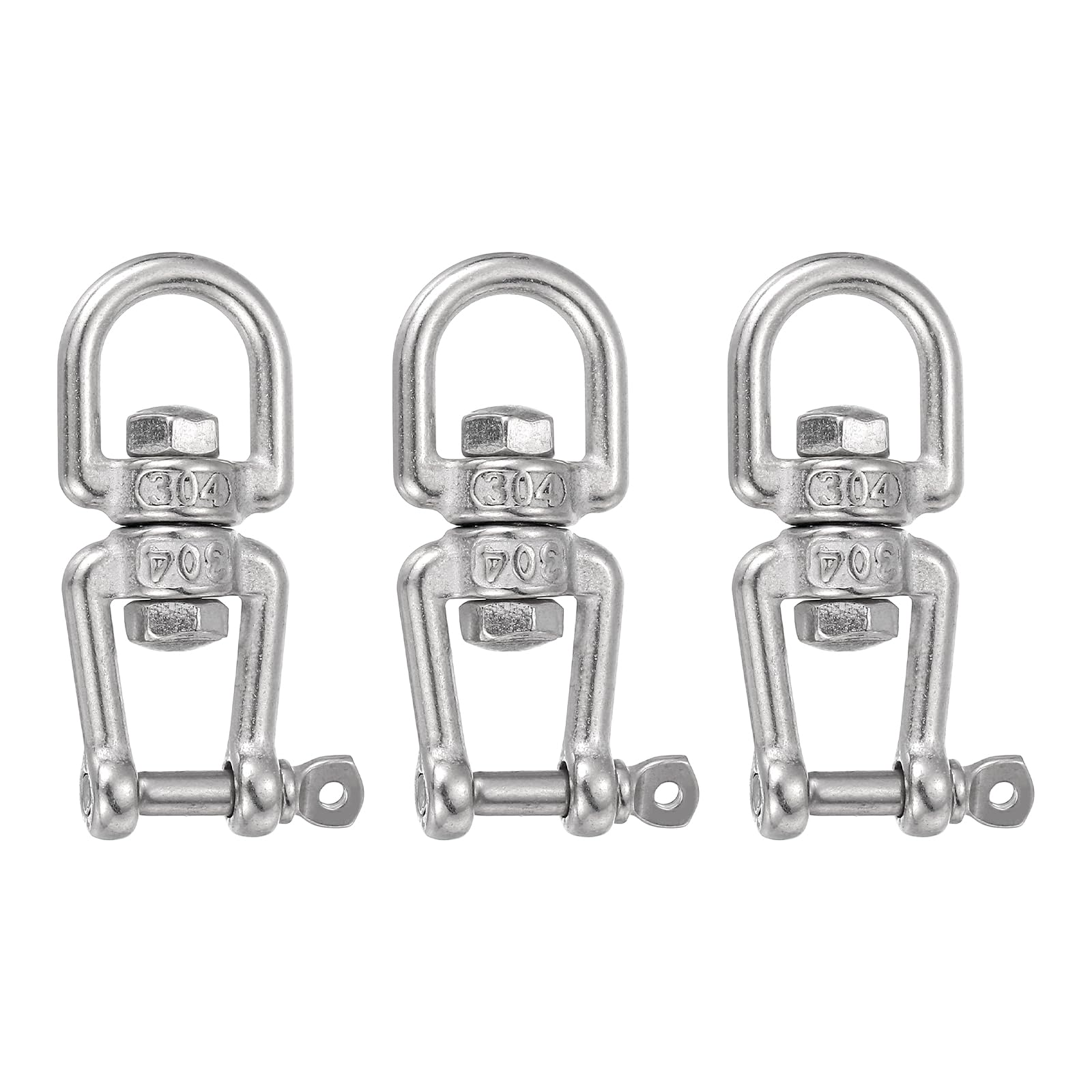 PATIKIL Double Ended Swivel Hook, (M4, 3Pcs), 304 Stainless Steel Eye to Jaw Swivel Shackle Ring Connector, Suit for Marine/Tree Swing/Hammock Chair/Gardens/Outdoor Activities