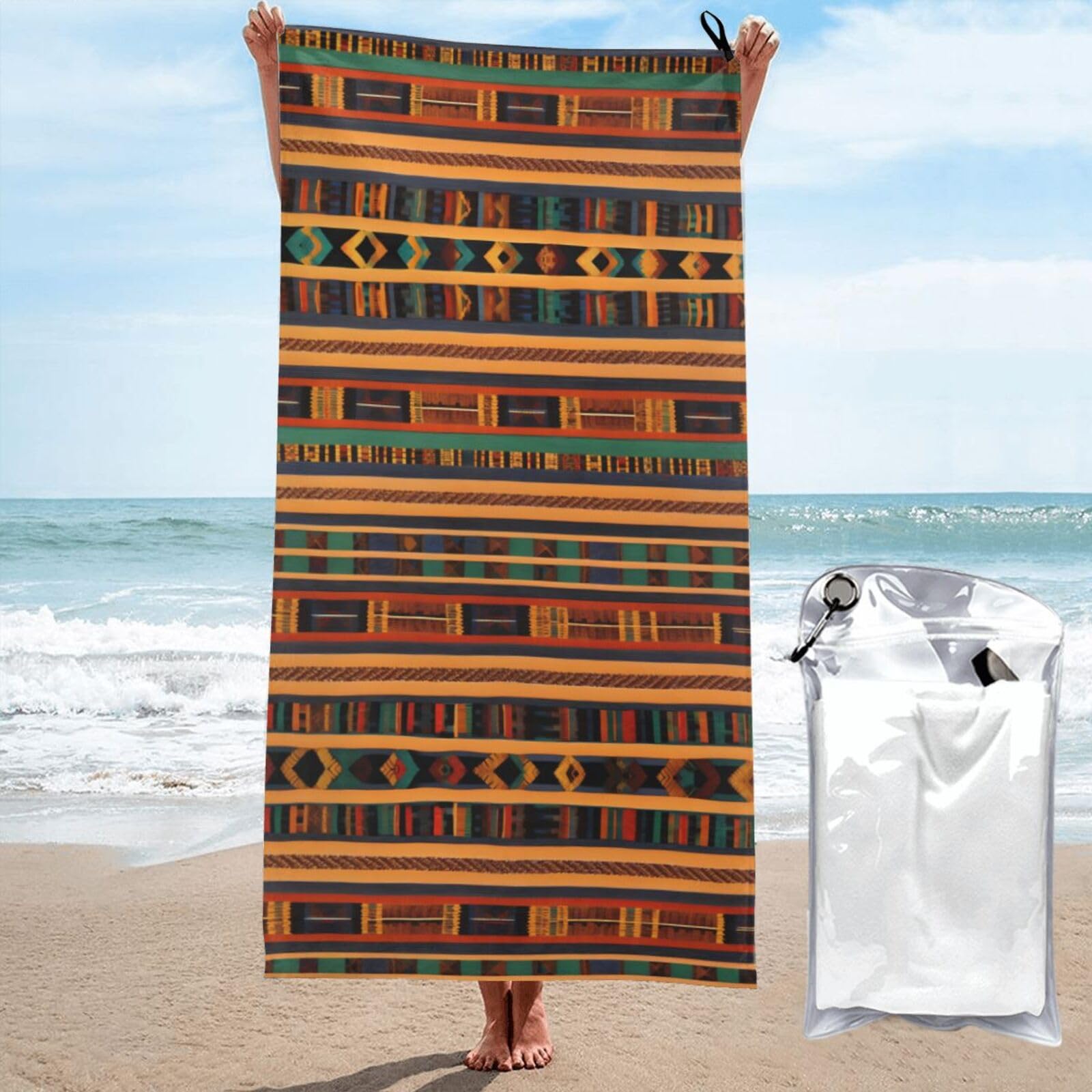 Serviette de plage de 81x132 cm au tissage africain pour piscine et bain