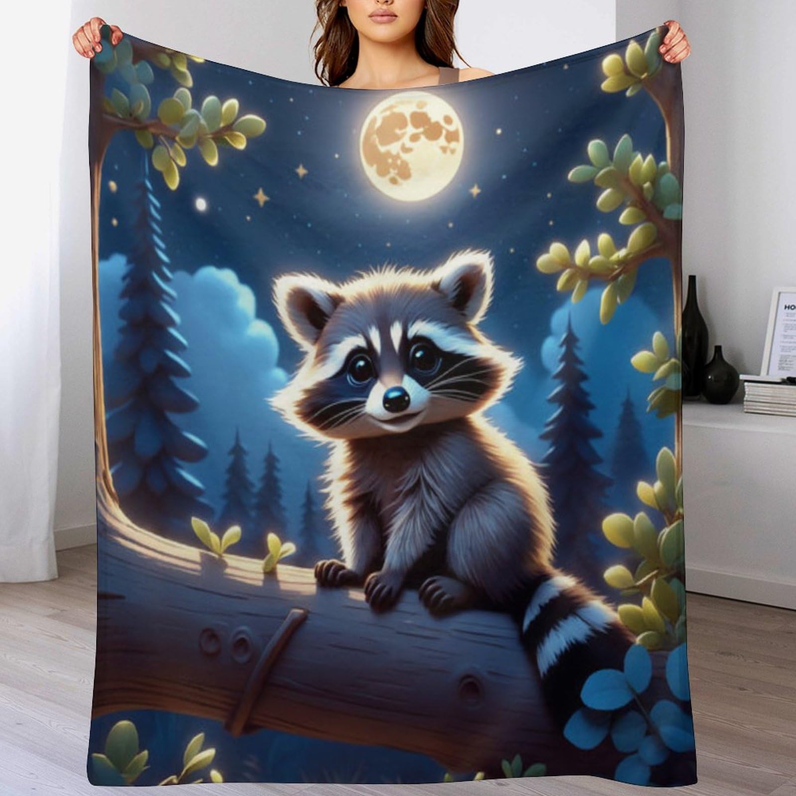 Manta de mapache acogedora para camping y noches de sofá