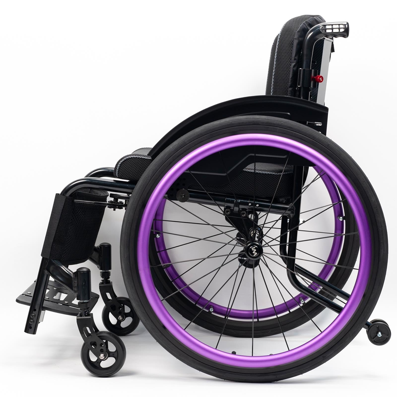 Lekki sportowy wózek inwalidzki, rama ze stopu aluminium, nieskładana, fioletowa (B, szerokość siedziska: 38 cm)