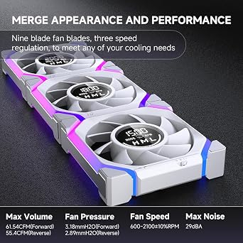 Jungle Leopard Galaxy V2 120MM PC CASE Fan|Computer Cooling ARGB CPU Cooler Daisy Chain Fan|Three-Mode Digital Display|Dual-Track RGB LED Light Strip|600-2100 PWM Control|Triple Pack (White-3Pack)