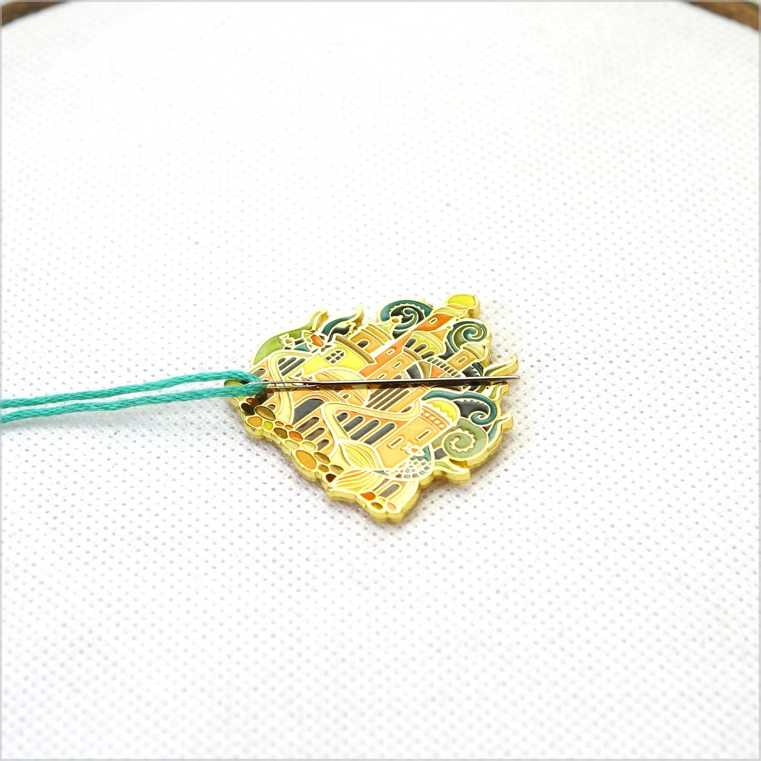 Awesome Pattern Studio Needle Minder Set - Little Mermaid Castle Magnetic Needle Minder + 2 Needle Threaders + Crane Scissors. Enamel Pin for Cross Stitch, Embroidery and Craft