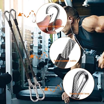 2PCS Gym Cable Extension,Replacement Cable Machine Accessories,Cable Pulley Attachments for Gym -Thick 5mm(0.2inch) Heavy Duty Steel Wire Rope for Home Gym Cable
