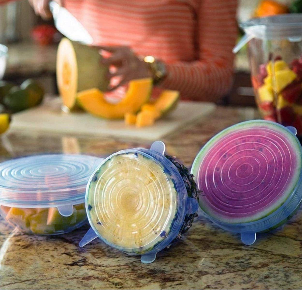 RD MALL Vaccum & Fit Microwave Safe Silicone Lids for Bowls Cups Mug Glass Bowl Stretch Reusable Cover Multi Various Size Kitchen Food Safety Set of 6 (Blue) 2