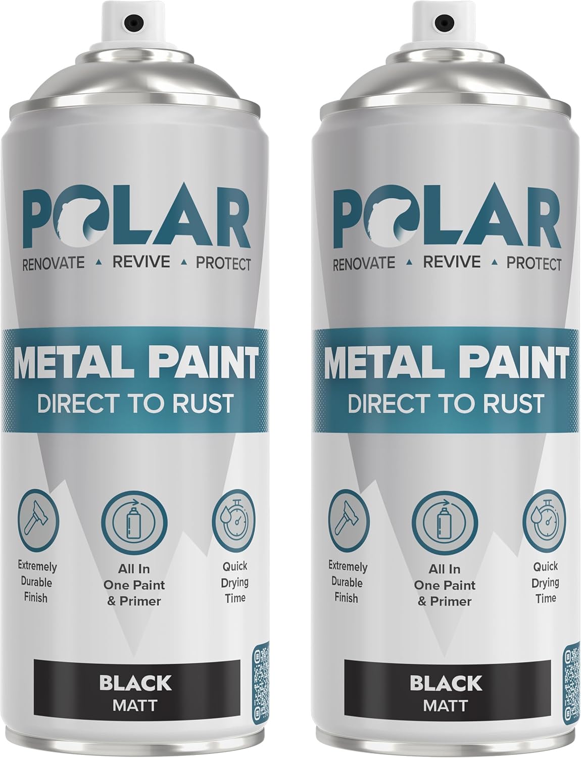 Polar Matte Black Direct to Rust Spray Paint - 2 x 13.5fl oz - Protect and Stop Rust & Corrosion - Primer, Undercoat, Topcoat - Quick Dry Formula - Ideal for Metal, Wood, Plastic and Ceramic Surfaces