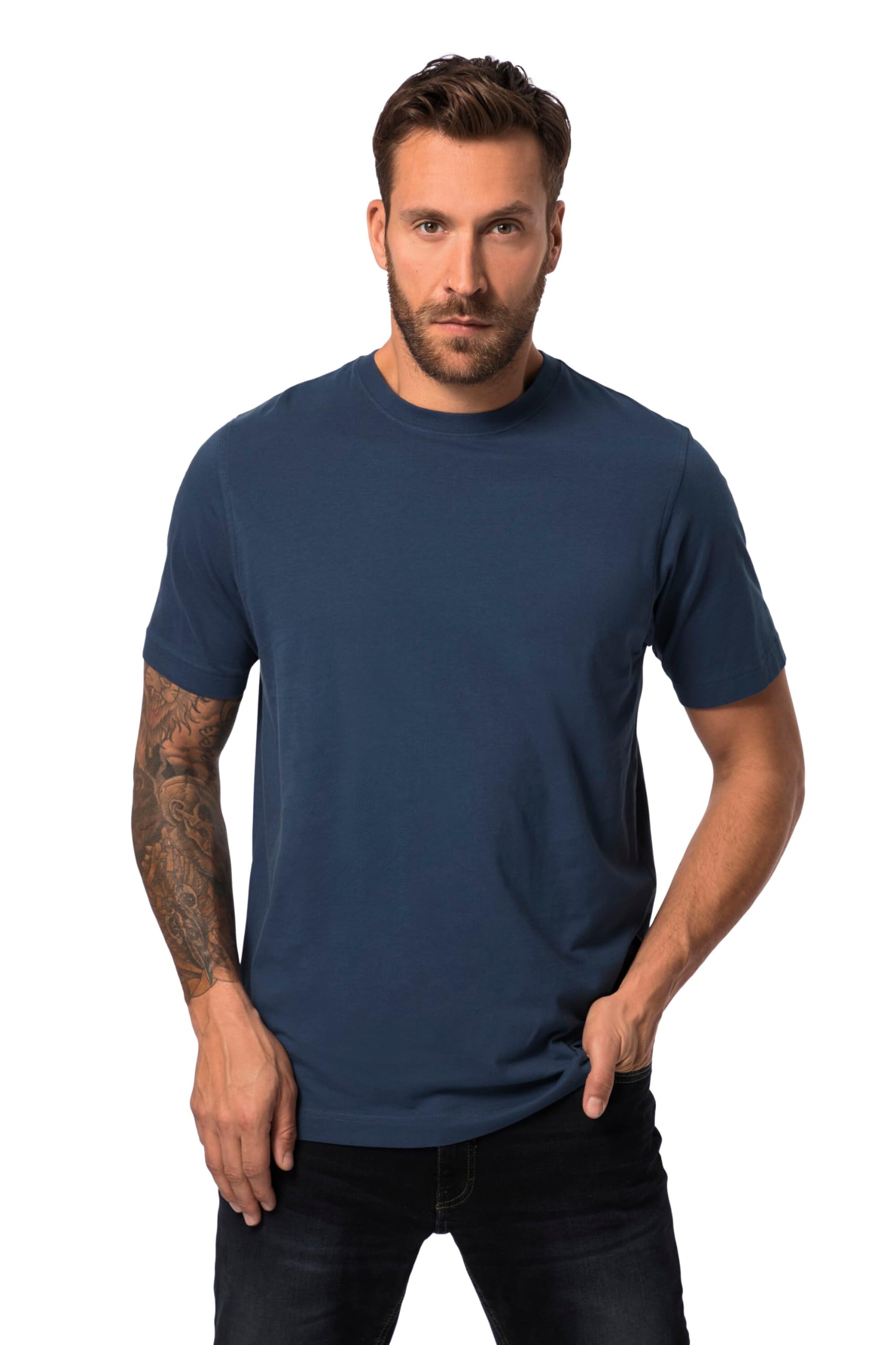 JP 1880 Menswear Big & Tall Plus Size L-8XL T-Shirt, Basic, Round Neck, Combed Cotton, up to 8XL deep sea Blue XXXXXXX-Large 702558738-7XL