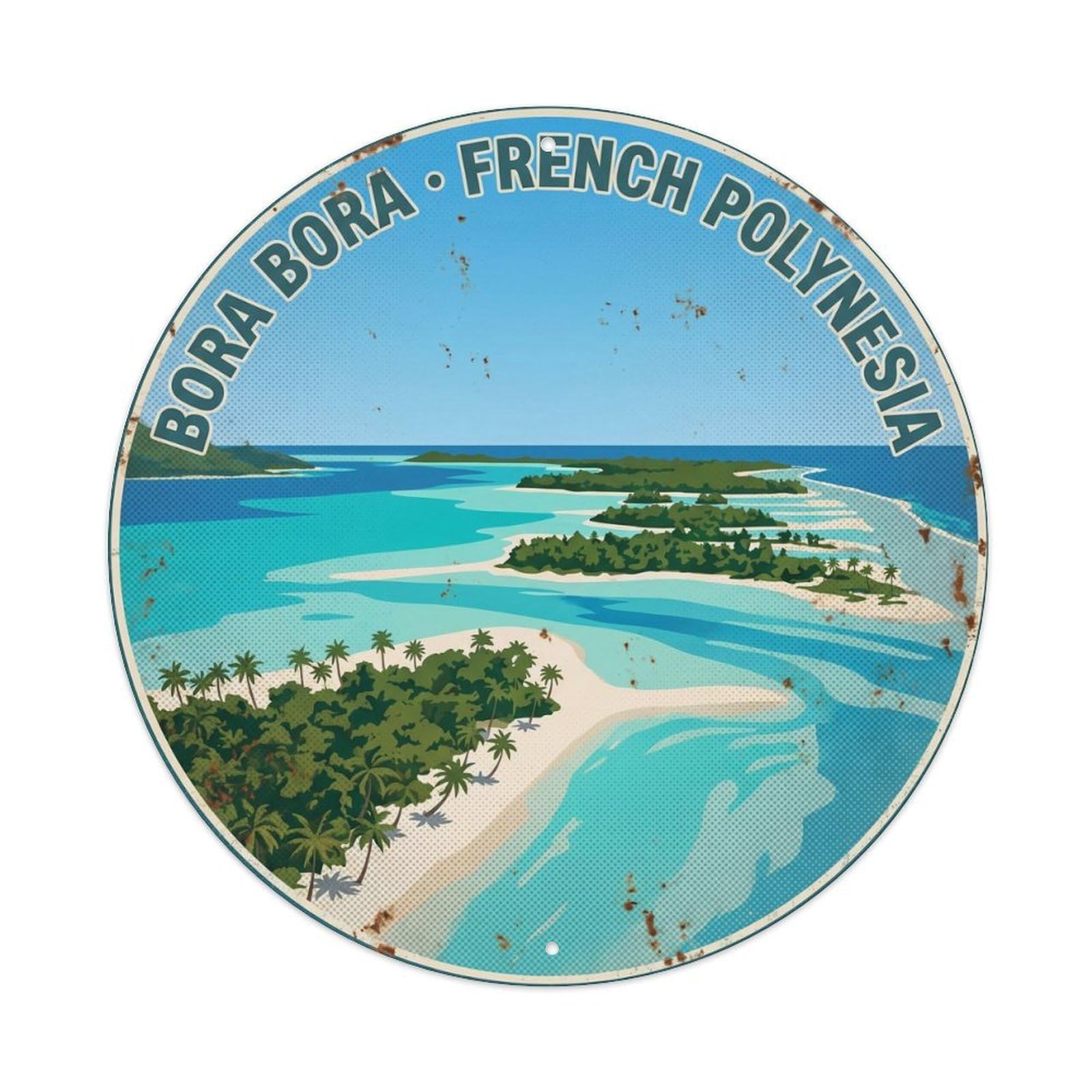 Motu Island BoraBora Aerial Lagoon Travel Landscape Metal Tin Sign