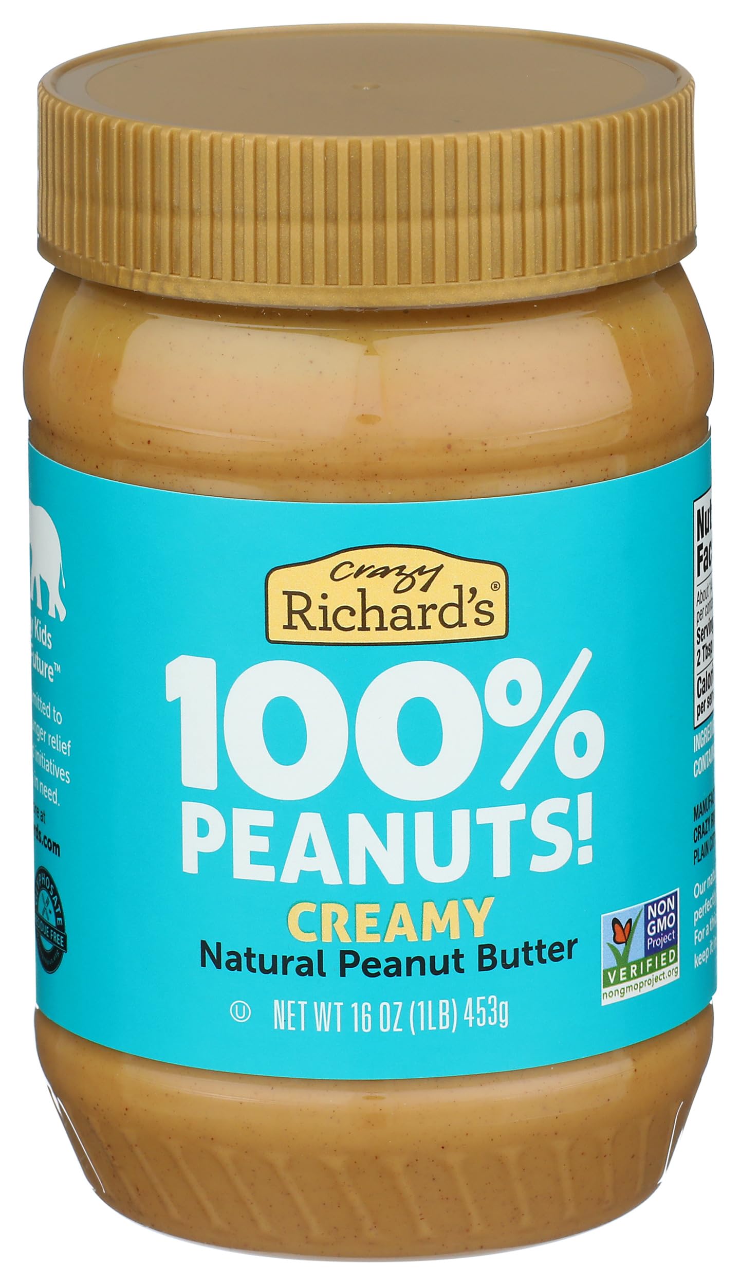 Crazy Richard's 100% All-Natural Creamy Peanut Butter, No Added Sugar Peanut Butter Non-GMO, Vegan (16 Ounce (Pack of 1))