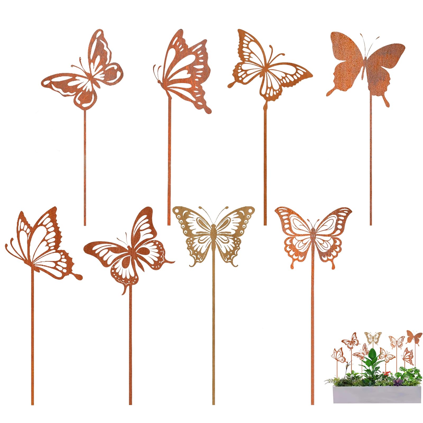 8 Piezas Estacas De Jardín De Mariposa En Metal, Decoración Exterior Resistente A La Intemperie para Primavera, Verano Y Otoño, Ideal para Balcón, Terraza Y Parterre