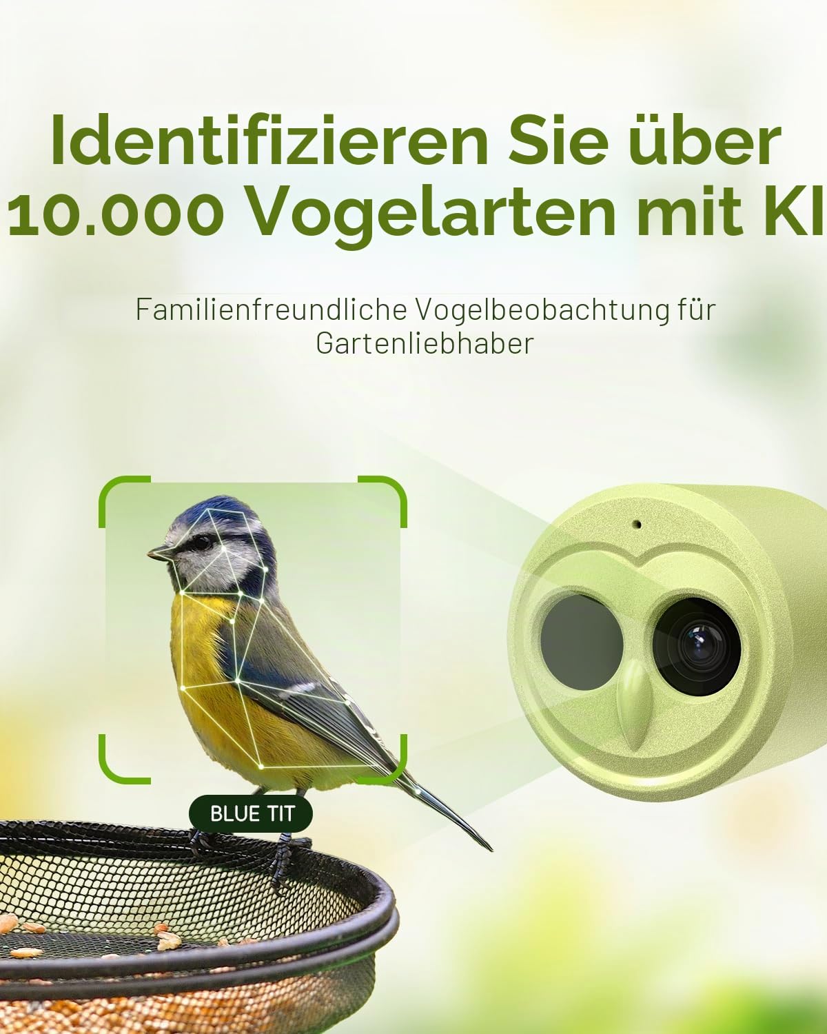 Hibird 4K HD Smart Bird Feeder Kamera, solarbetrieben, 2.4G/5G Dual WiFi, 6X Zeitlupenvideo, KI identifiziert 10.000+ Arten