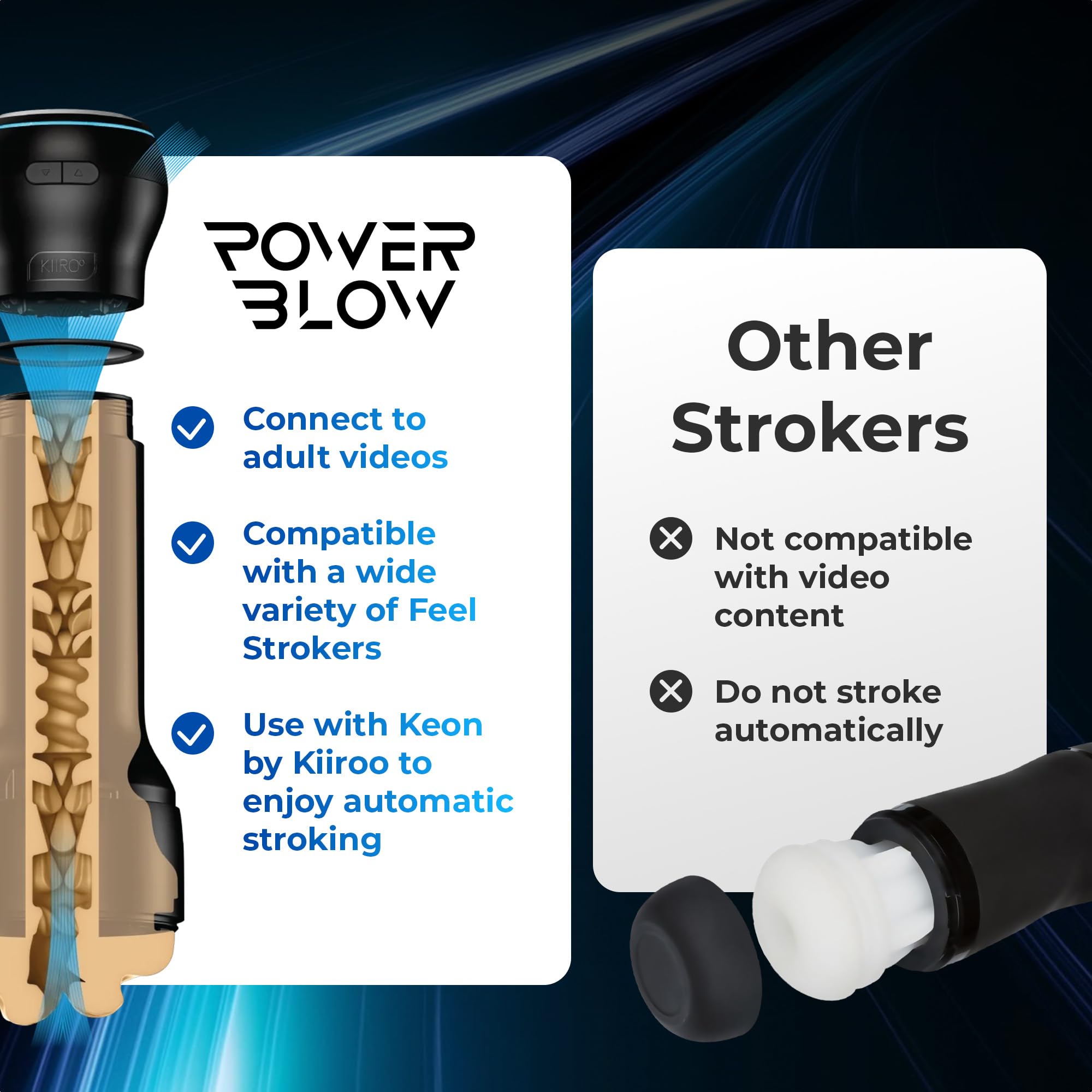 KIIROO PowerBlow - Masturbatore automatico da uomo, compatibile con KIIROO Feel Stroker, dispositivo interattivo per il piacere con FeelMe AI, intensità regolabile, facile installazione