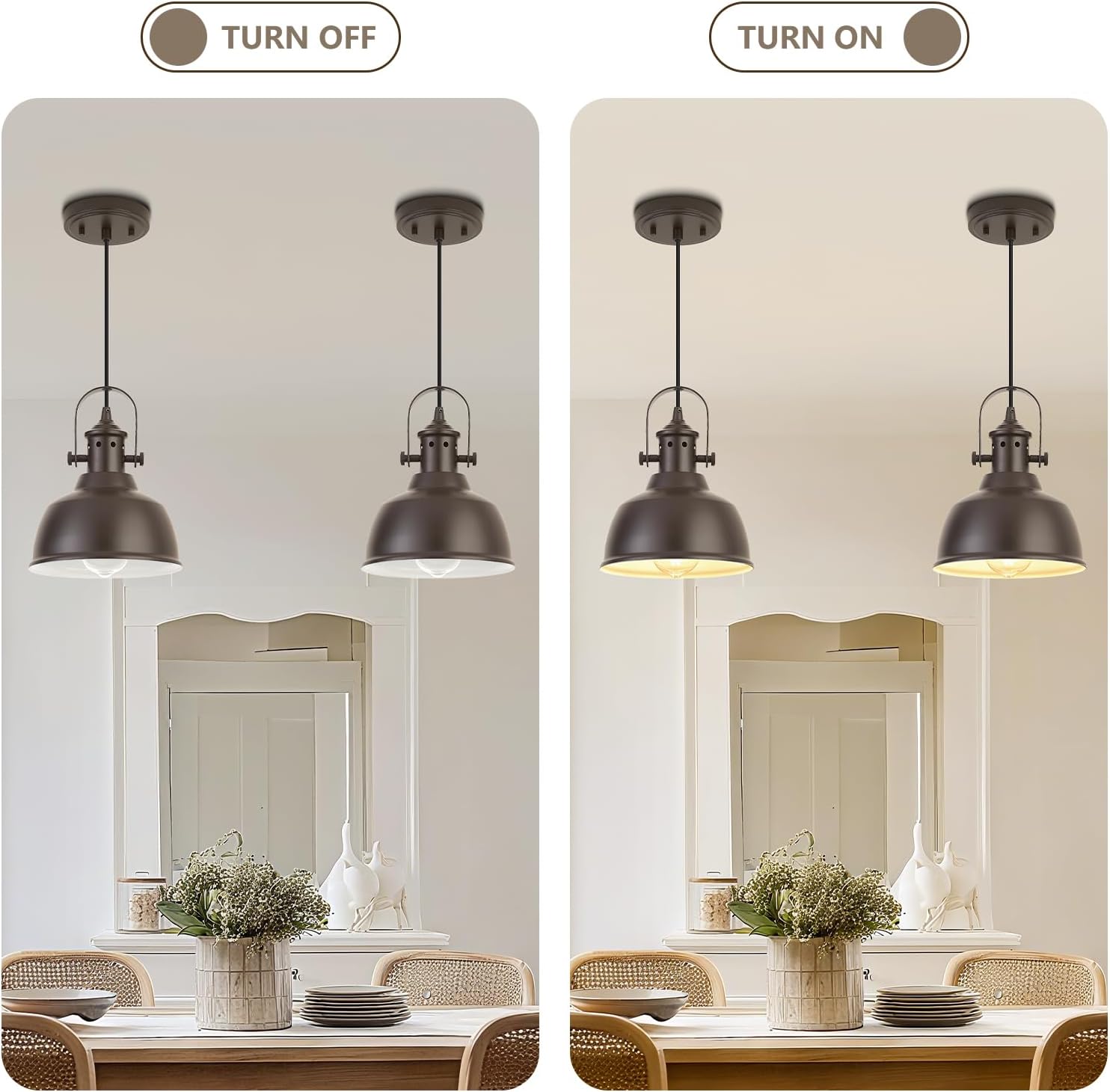 Farmhouse Small Pendant Lights, Oil Rubbed Bronze Pendant Lighting for Kitchen Island, lndustrial Adjustable Height Hanging Light for Barn, Dining Room, 3 Pack